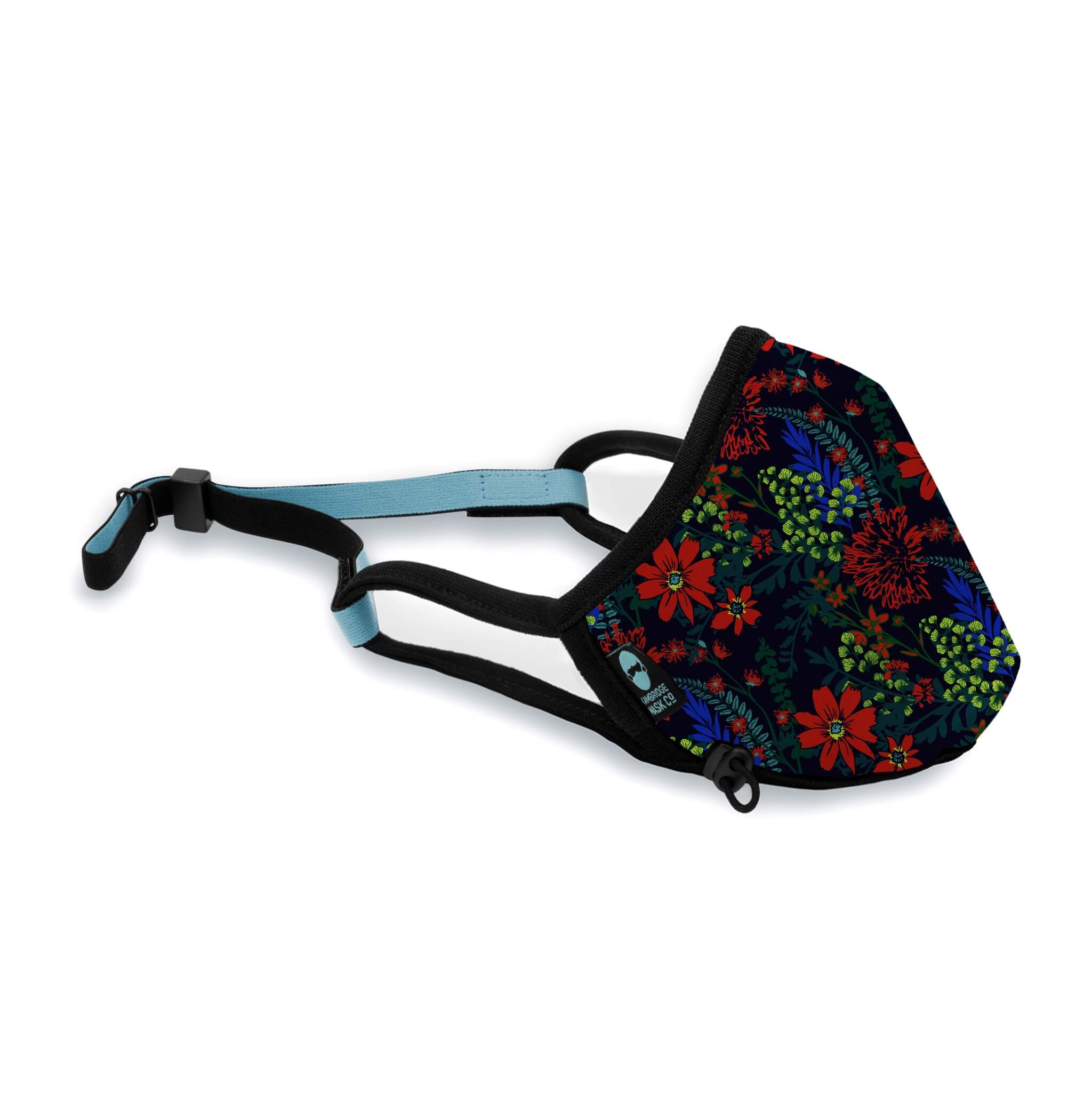 Right side angle of The Lindley Non Valve Face Mask with the Headstrap