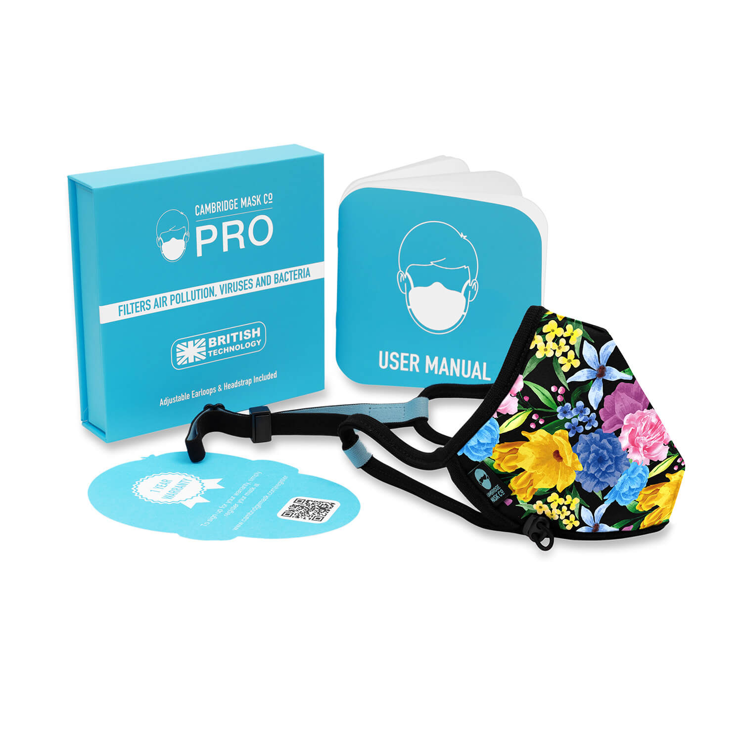 The Arber Non Valve Face Mask with the User manual, Box and Warranty