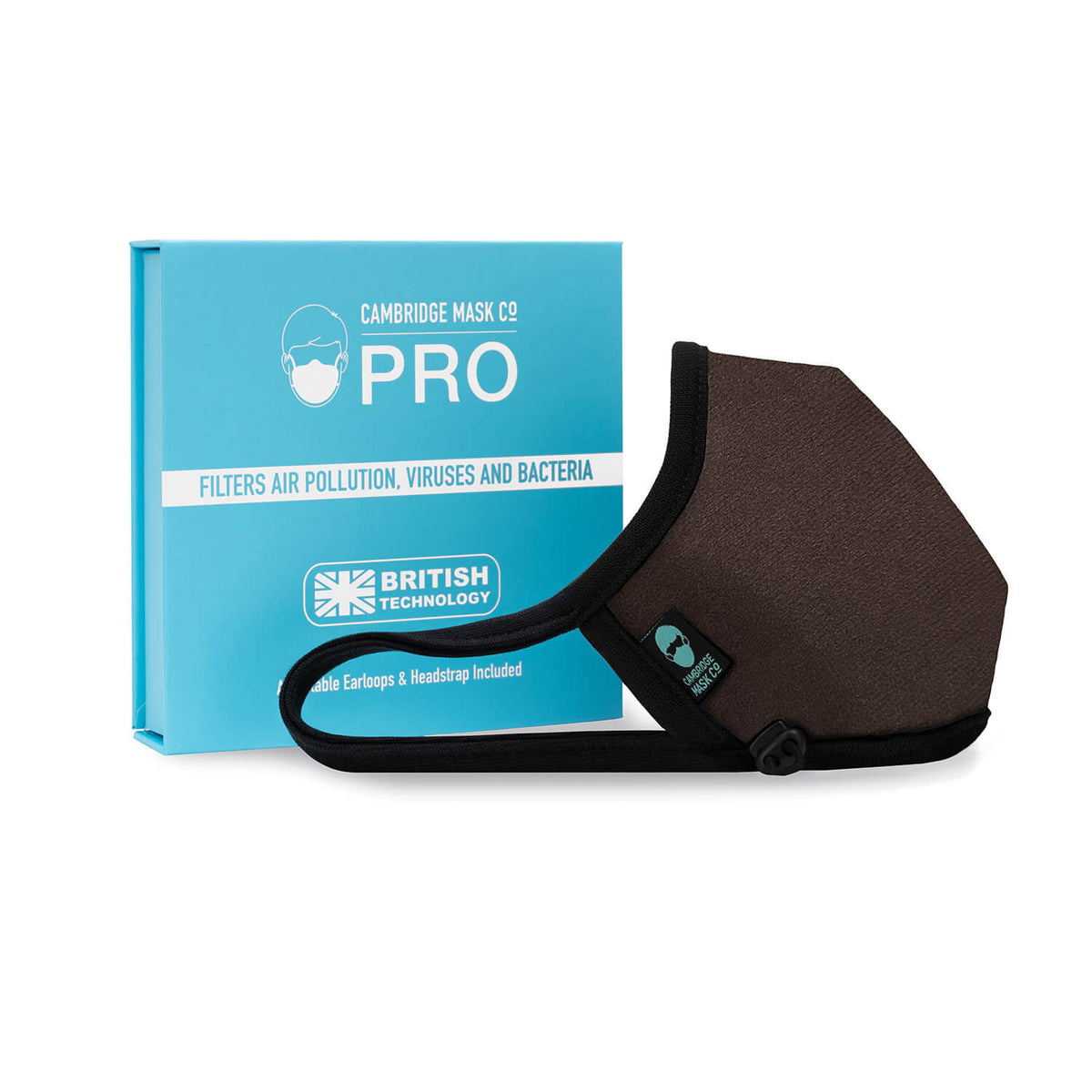 Right side angle of The Cook Non Valve Face Mask with the Packaging Box