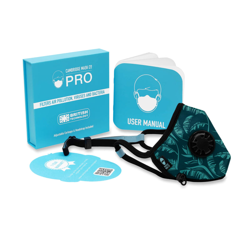 The James Pro Face Mask with the User Manual, Box and Warranty