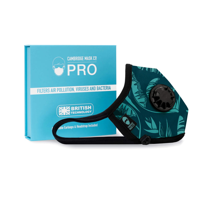 Right side angle of The James Pro Face Mask with the Packaging Box 