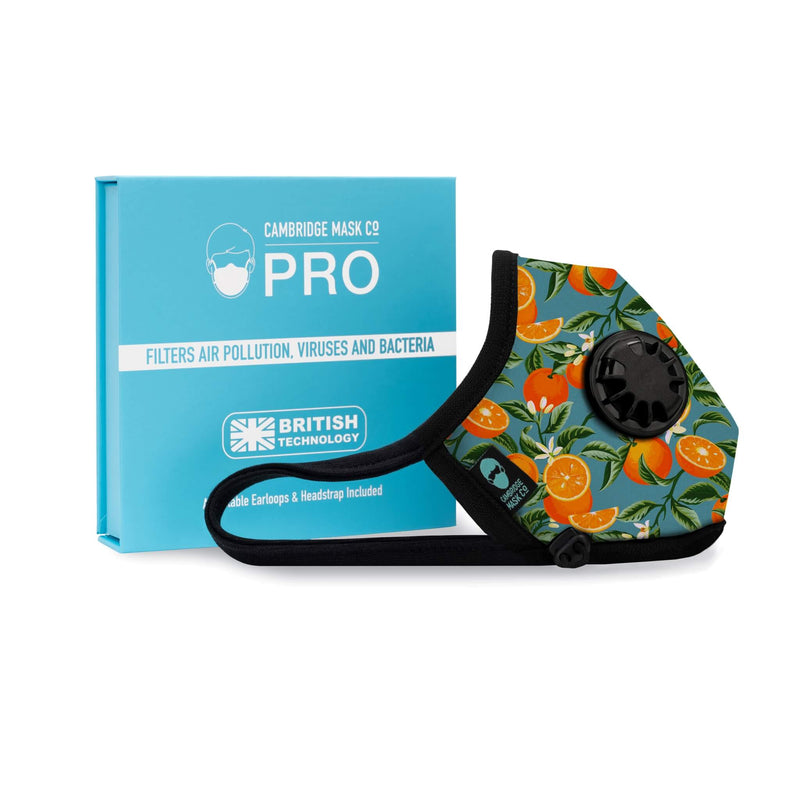 Right side angle of The Marmalade Pro Face Mask with the Packaging Box