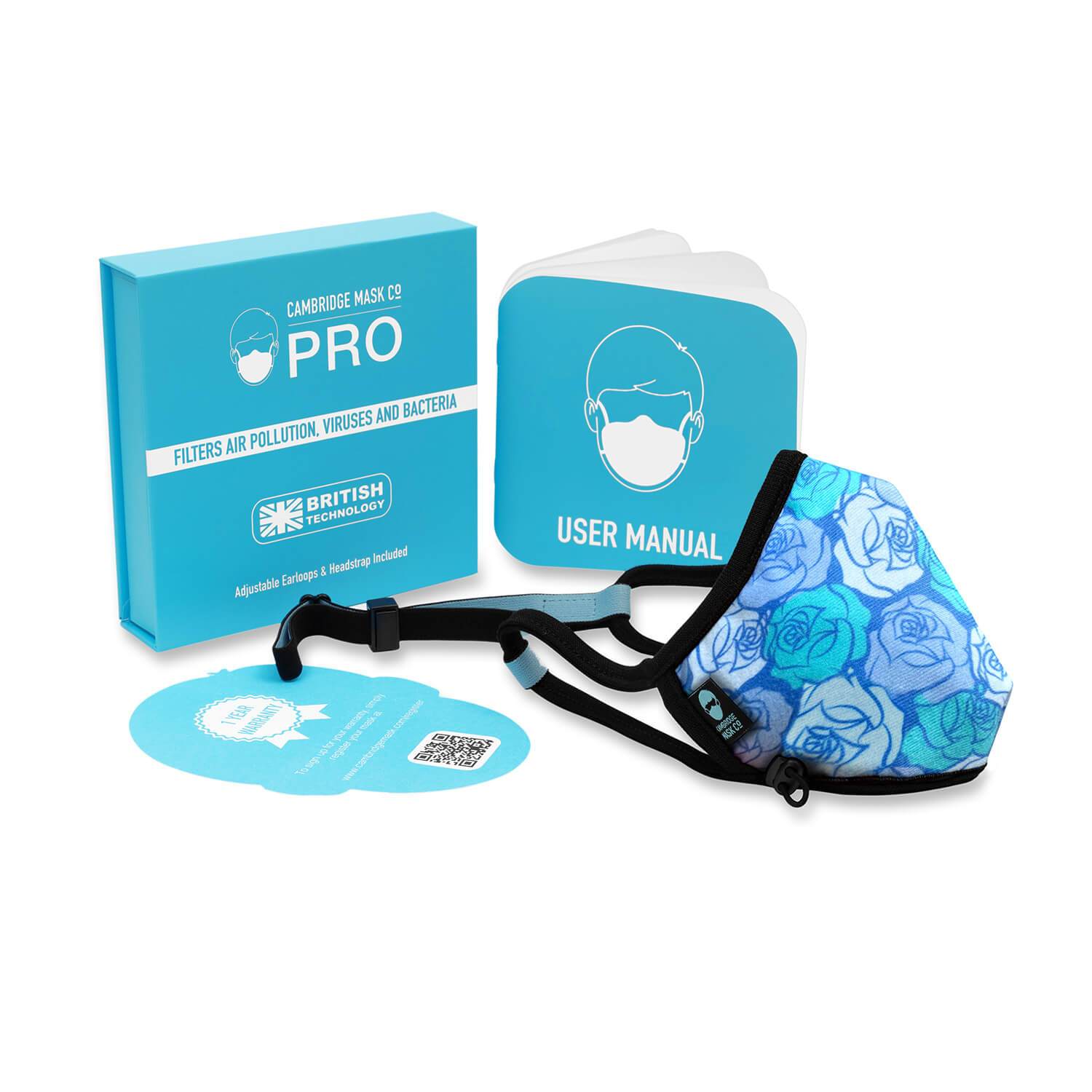 The Agatha Non Valve Face Mask with the User manual, Box and Warranty card