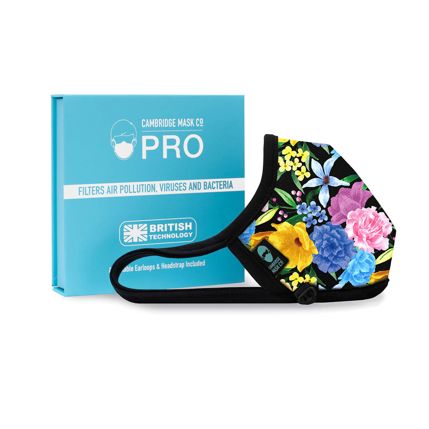 Right side angle of The Arber Non Valve Face Mask with the Packaging Box