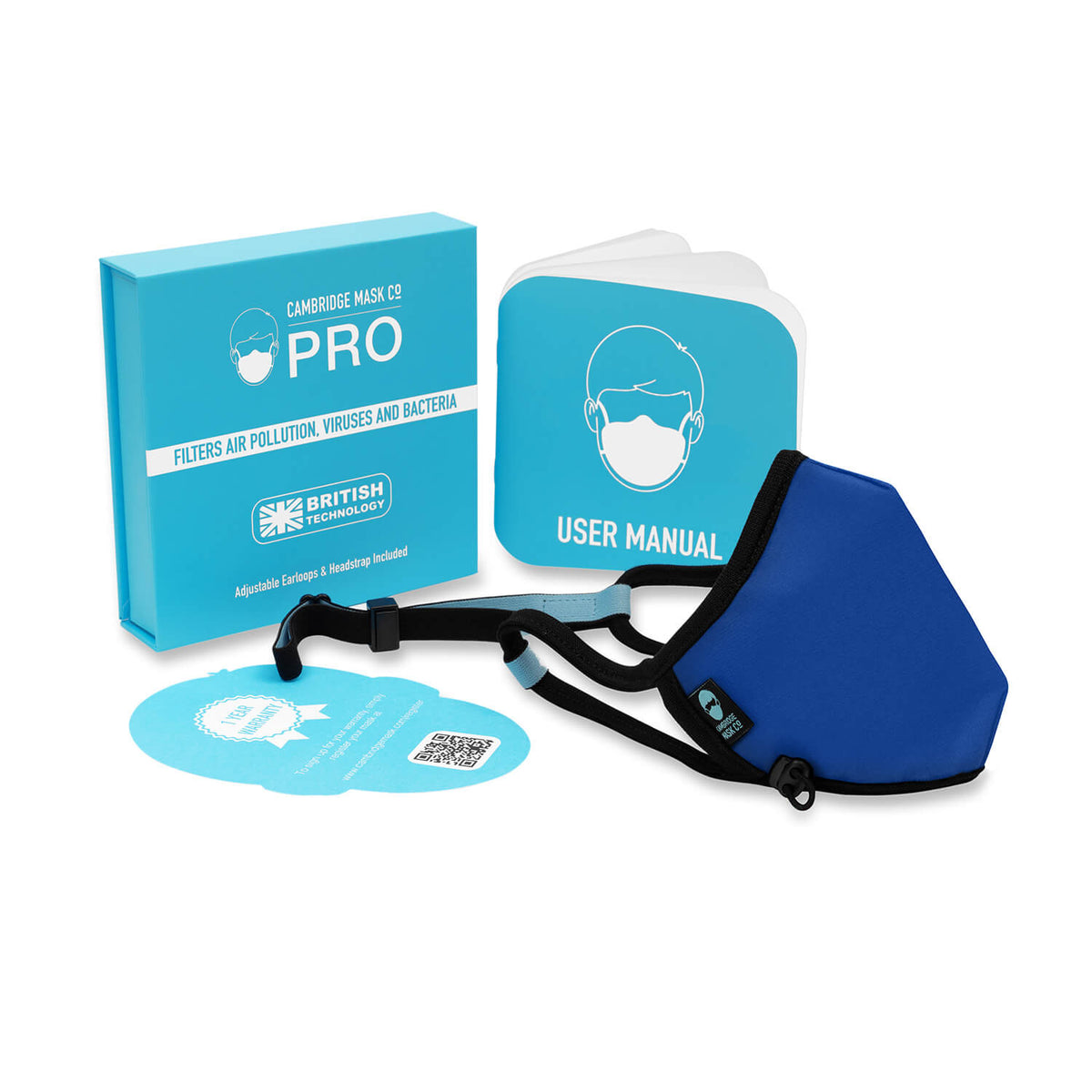 The Keynes Non Valve Face Mask with the User manual, Box and Warranty card 