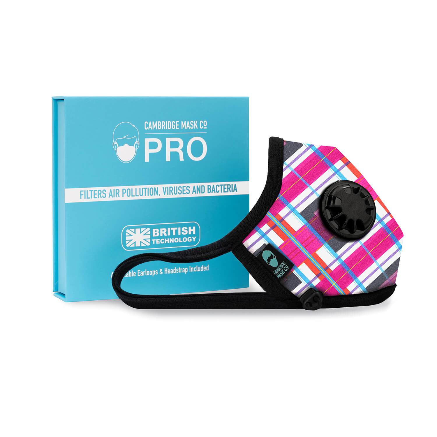 Right side angle of The Lady Macbeth Pro Face Mask with the Packaging Box