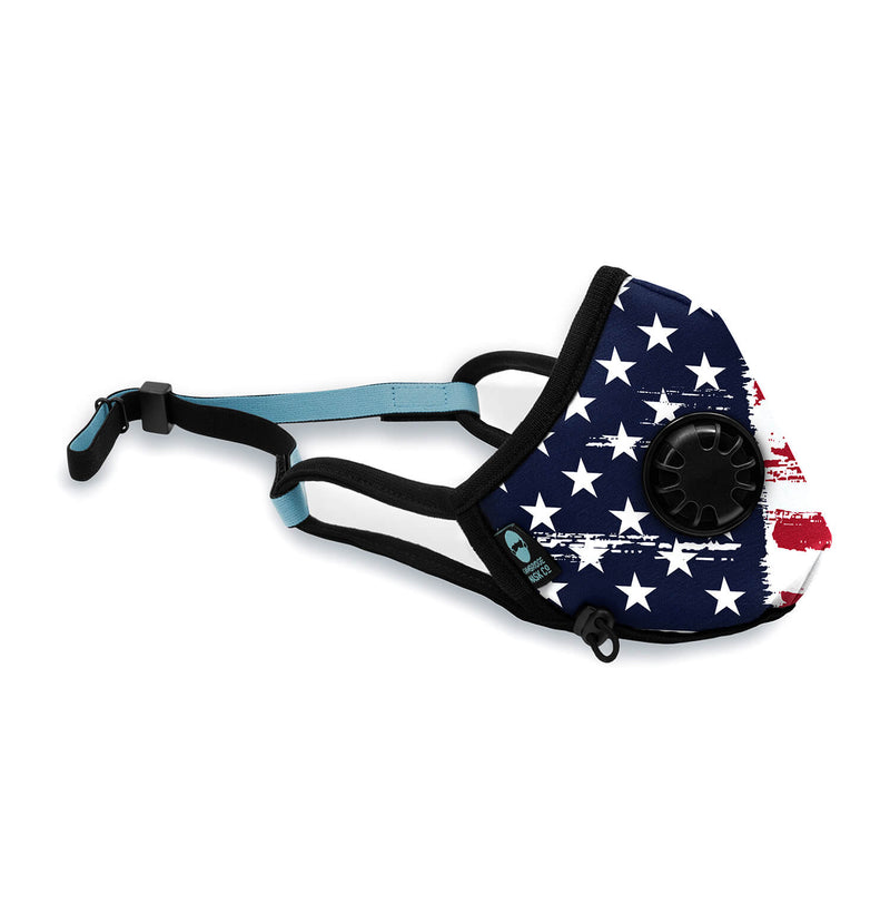 Right side angle of The Uncle Sam Pro Face Mask with the Headstrap